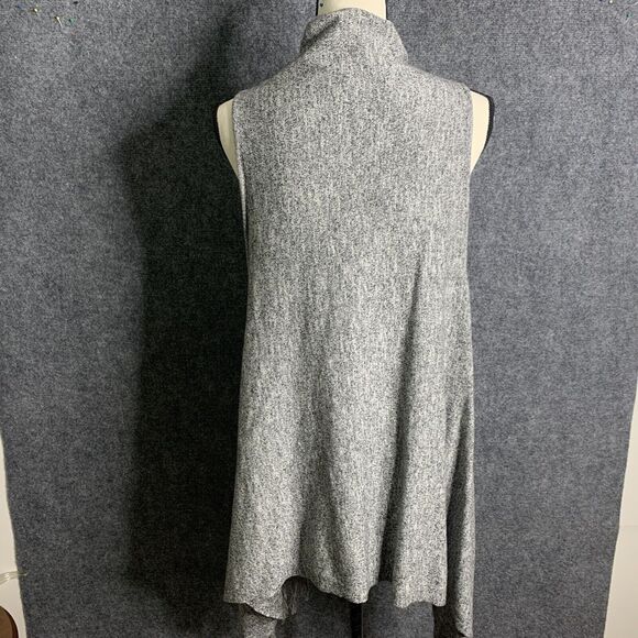 Chelsea & Theodore Open Sweater Vest Grey White Mark Bottom Fringe Side Pockeeds - Picture 6 of 12